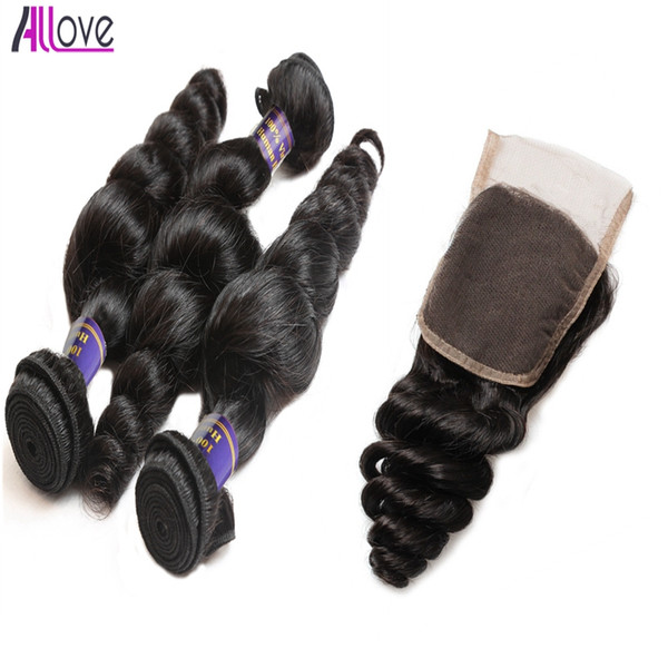 Wholesale Best 10A Brazilian Hair Loose Wave with Lace Closure Malaysian Straight Closure Peruvian Hair 3pcs With Closure 