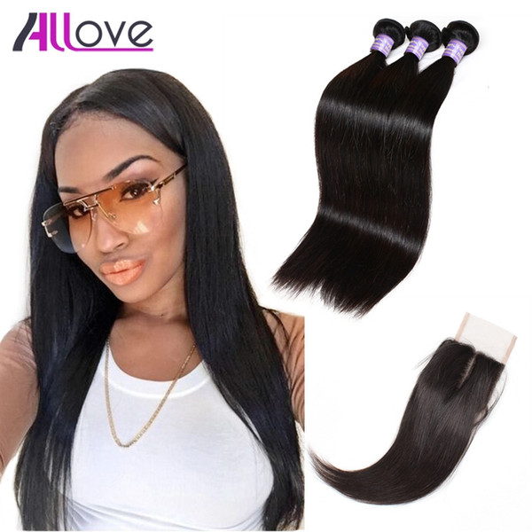 Wholesale Straight Good 8A Brazilian Hair Bundles With Closure 3pcs Malaysian Virgin Hair Peruvian Indian Hair Extensions 