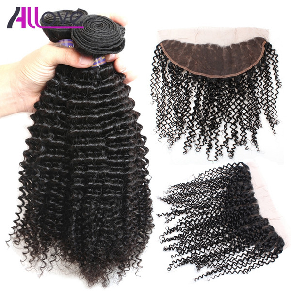 Allove Best 10A Brazilian Hair Bundles With Closure Kinky Curly 4Bundles with Lace Frontal Closure Peruvian human hair Extensions Wholesale