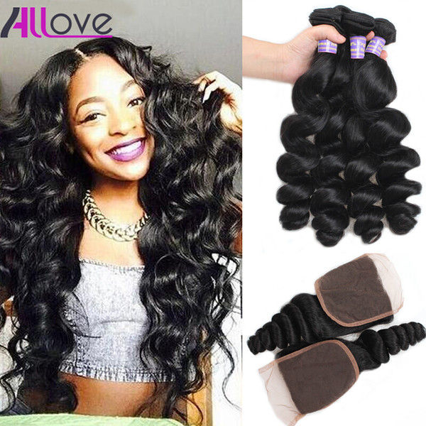 Cheap 8A Brazilian Hair Weft Loose Wave 3pcs with Lace Closure Malaysian Virgin Hair Peruvian Indian Hair Extensions Wholesale 