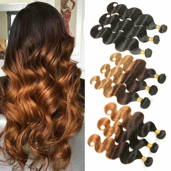 T1B/4/30 Ombre Body Wave Indian Hair Weave Bundles 3 Tone Black Brown Blonde Human Hair Bundles Brazilian Remy Hair 1B/4/27