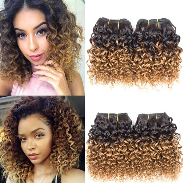 Brazilian Curly Hair 4 Bundles Short Human Hair Weave Bundles Brazilian Ombre Kinky Curly Virgin Human Hair Extensions 50g/Bundle 1B/30