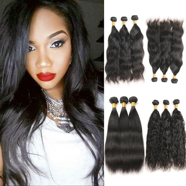 Brazilian Human Hair Natural Wave 3 Bundles Unprocessed Virgin Hair Bundles 8A Human Hair Extensions Straight/Natural Wave 8