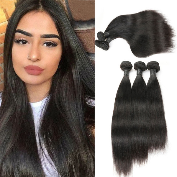 10A Grade 3 pcs Raw Indian Virgin Hair Straight Human Hair Weave Bundles Unprocessed Hair Extensions Nature Black Color 10