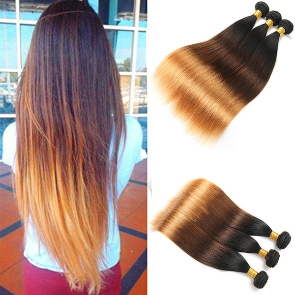 Mongolian Straight Hair 3 bundles Virgin Hair Bundle Deals Three Tone 1b/4/30 Ombre Human Hair 100g/bundle Total 300g 