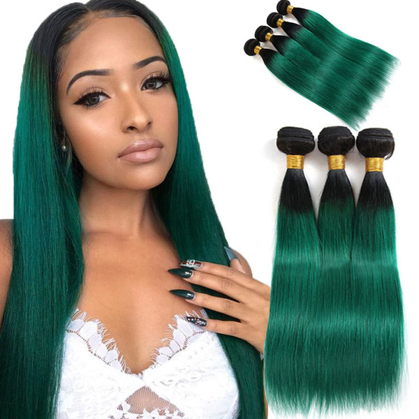 Ombre Brazilian Hair 3 Bundles Deal Pre-Colored T1B/Turquoise Brazilian Straight Human Hair Bundles Green Ombre Human Hair