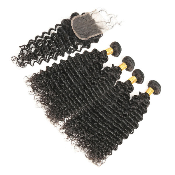 Malaysian Deep Curly Hair Bundles with Closure Deep Wave Hair with Lace Closure 100% Human Hair with 4*4 Lace Closure 