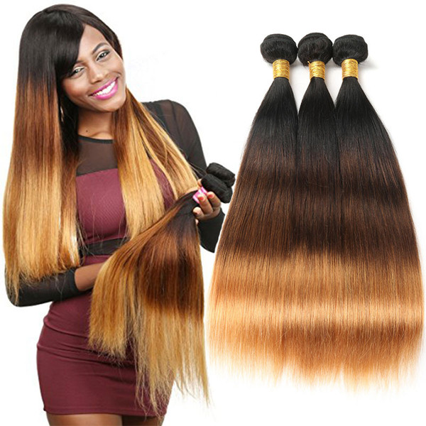 100% Unprocessed Human Hair Bundles 1B-4-30# 3 Tone Color Ombre Indian Virgin Straight Hair 3 Bundles 