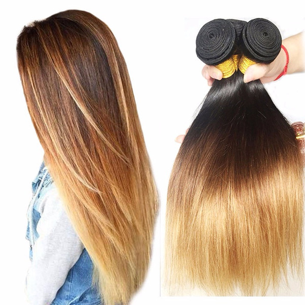 8A Malaysain Ombre Straight Hair Bundles 1-4-27# 3 Tone Color Remy Silky Straight Human Hair Weave Bundles 