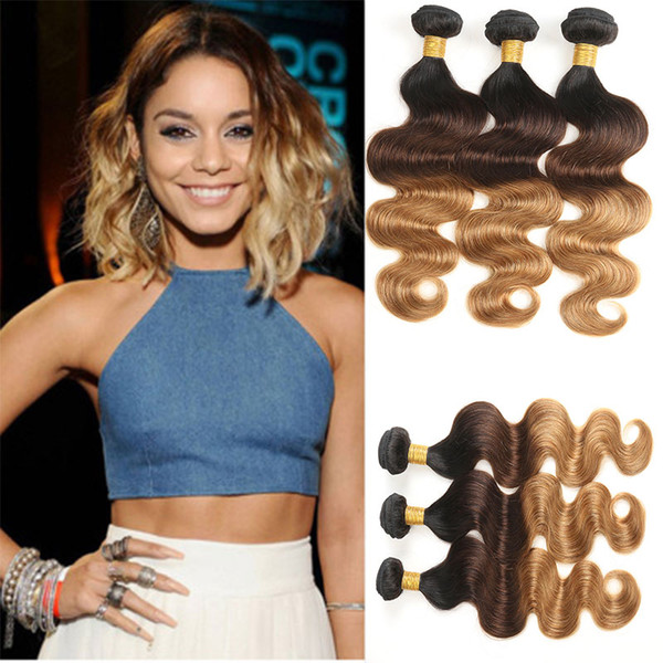100g/Bundle Ombre Mongolian Virgin Hair Extensions Body Wave Curly Hair Bundles 3 Tone T1B/4/27 
