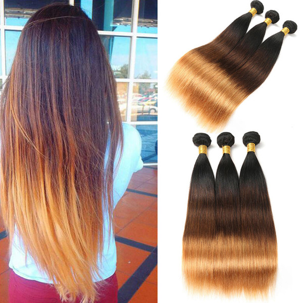 3 PCS Ombre Peruvian Straight Hair Bundles Three Tone Blonde Ombre Human Hair Weave Bundles Non-Remy Hair Extensions 1B-4-30