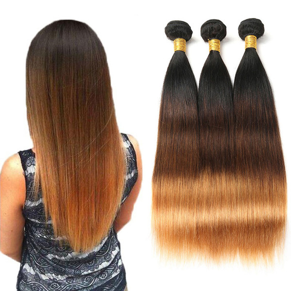 Ombre Peruvian Straight Human Hair Weaves 3 Bundles T1B/4/30 Blonde Color Human Hair Bundles Non Remy Hair Bundles 