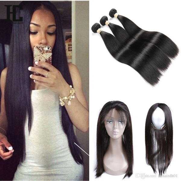 8A Hair Brazilian Virgin Hair Pre Plucked 360 Frontal with Bundles Straight Hair Weaves 360 Lace Frontal with Bundles HC 360 Lace Frontal