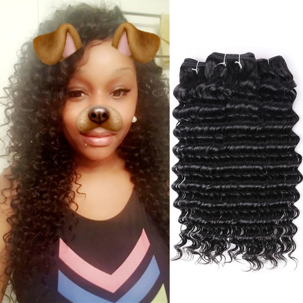 Deep Wave Brazilian Hair Weave 4 Bundles Non Remy Hair Weaving Human Hair Extensions 1B Natural Black 100g/Bundle