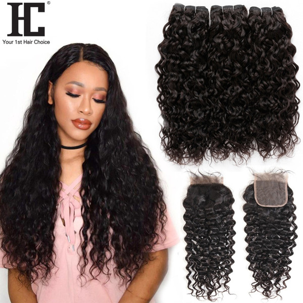 Brazilian Water Wave With Closure 3 Bundle Unprocessed Virgin Hair With Closure Wet And Wavy Virgin Brazilian Hair With Closure