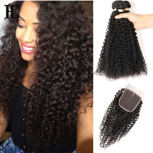 Brazilian Virgin Human Hair Afro Kinky Curly Bundles With Closure Bundles With Closure Brazilian Hair Weave Bundles With Closure Water Deep