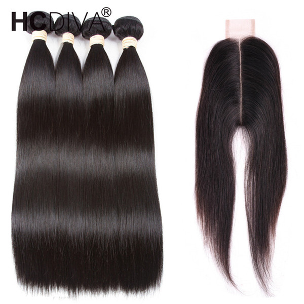 Brazilian Virgin Straight With 6x2 Closure Unprocessed Brazilian Straight Hair 4 Bundles With Closure Brazilian Human Hair Weave HCDIVA