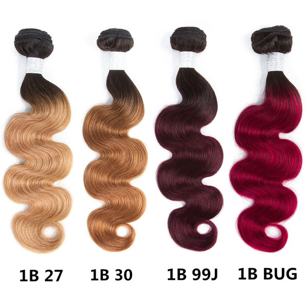 2 Tone Ombre Brazilian Human Hair 4 Bundles Body Wave Weave Human Hair Extensions 10-26inches T1B/27 T1B/30 100% Human Hair Bundles