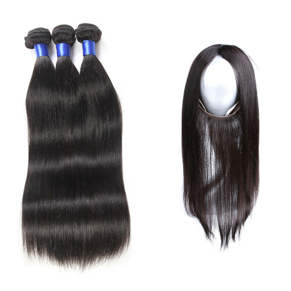 Brazilian Vairgin Hair 360 Lace Frontal with Bundles 8a Peruvian Bundles with Closure 3 Bundles Straight Hair Weaves 360 Lace Frontal HCDIVA