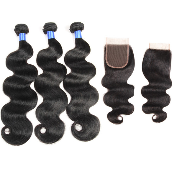 8A Malaysian Body Wave Hair With 4x4 Lace Closure Malaysian Virgin Hair with closure Extensions 3 Bundles Unprocessed Remy Human Hair Weave