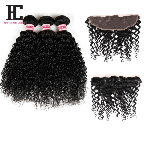 8A Brazilian Kinky Curly Lace Frontal Closure with Bundles Brazilian Virgin Hair With Closure HC Hair 3 Bundles With Lace Frontal