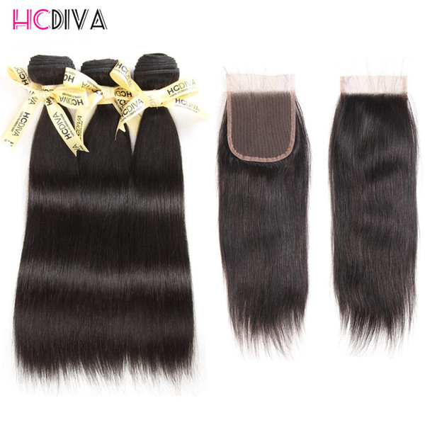 Peruvian Human Hair Bundle with Lace Closure Peruvian Straight Hair 3 Bundles with Closure Peruvian Straight Hair with Closure HCDIVA