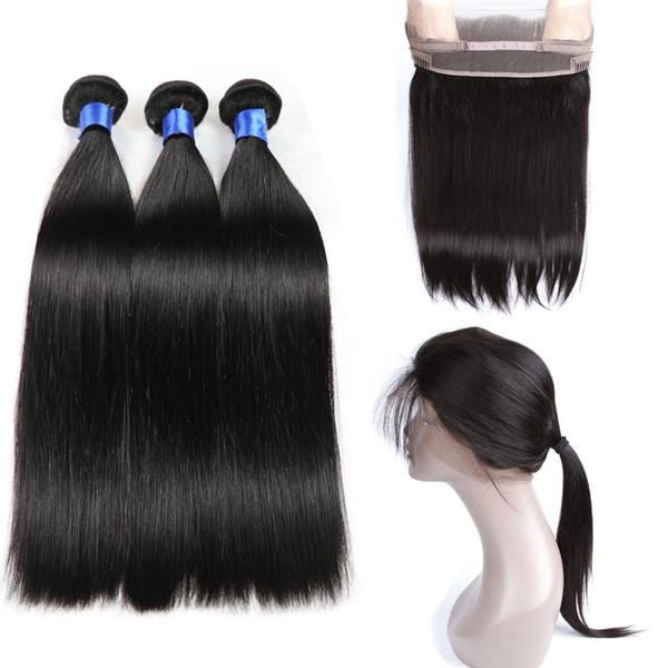 Adjustable 360 Frontal Closure with Bundle 8a Brazilian Straight Hair 3 bundles Pre Plucked 360 Frontal with Bundles HCDIVA HC Hair
