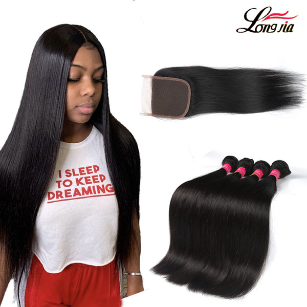 8A Straight Hair With lace Closure Natural color Straight Human Hair Bundles With Closure Brazilian Straight Human Hair Extensions