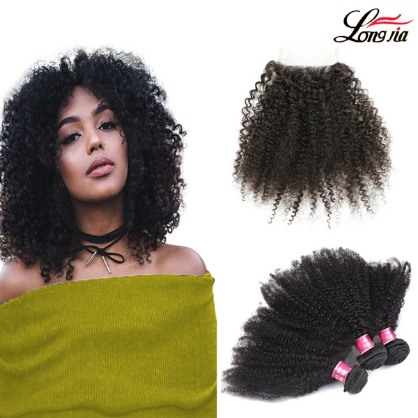 Mongolian Afro Kinky Curly Hair Extension Weave afro kinky virgin hair with free part 4*4 closure Mongolian Human Hair 3/4 Bundles