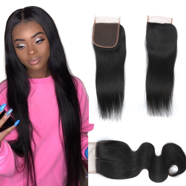 Wholesale Brazilian straight Hair Lace closure 4*4 Natural Color Body Wave human hair Lace Closure 8-20 INCH 100% Human Hair Extensions