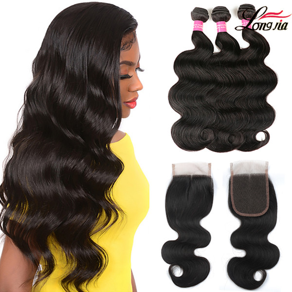 Wholesale 8A Body Wave Bundles With 4X4 Lace Closure Unprocessed Brazilian human hair Bundles with Lace Closure Body wave human hair