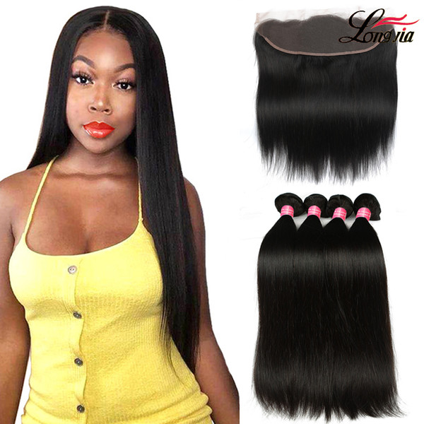 8a Human Hair Bundles with 4x13 Lace Frontal Unprocessed Brazilian Straight Hair With Frontal Closure Straight human hair Extensions