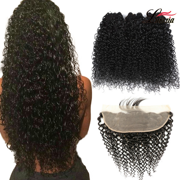 Brazilian Kinky Curly Hair Bundles With Frontal 3 / 4 Bundle Human Hair Weave 13x4 Lace Frontal Closure With Bundle curly human hair