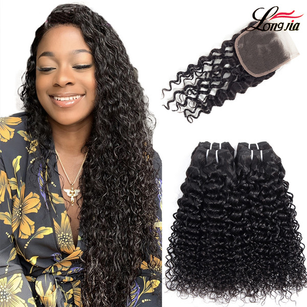 Brazilian Water wave hair bundles with closure natural color water wave human hair with closure 8-24 inch water wave virgin hair extension