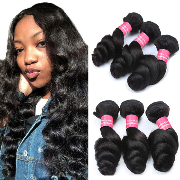 Peruvian Virgin Hair Loose Wave 100% Human Hair Weave Bundles 3/4 Pieces Human Hair Weave Weft Natural Color