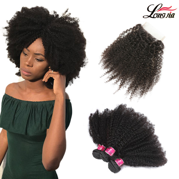 Charmingqueen Indian Afro Kinky Curly Hair Extension afro kinky virgin hair with free part 4*4 closure Indian afro kinky human hair closure