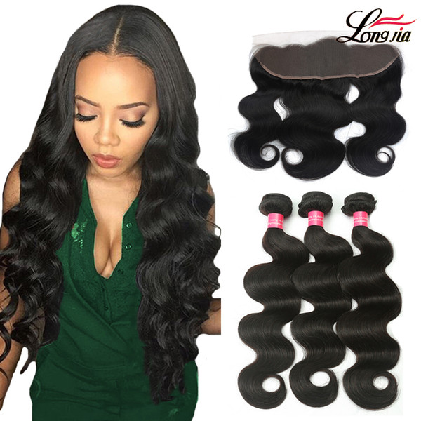 Brazilian body wave Human Virgin Hair 3 Bundles with Frontal Straight Human Hair weave with frontal Natural Color Body Wave Human hair