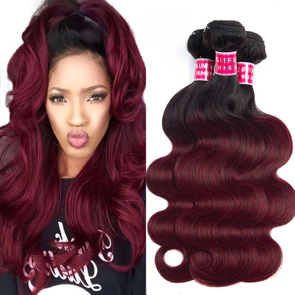 Unprocessed body wave Human Hair Bundles 1b/burgundy Peruvian body wave Hair Weave ombre body wave human hair extension
