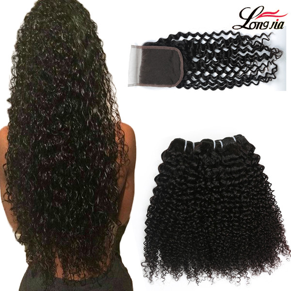 Peruvian curly hair 8-28 Kinky curly 3/4 bundles With Closure Unprocessed Human Hair Extension Human Virgin Hair With Closure