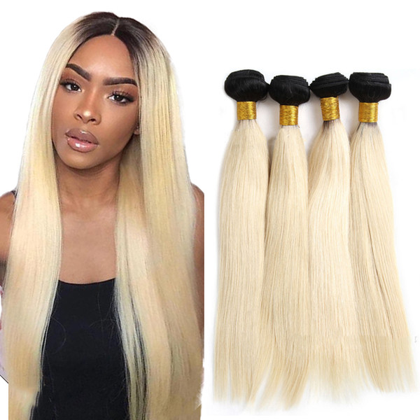 1B/613 Ombre Straight human hair Weave Peruvian Blond Straight Virgin Hair Bundles 3 pcs Ombre Straight Human hair Extension