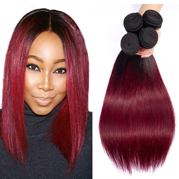 Indian Straight Hair Bundles Ombre Human Hair Bundles 1b/burgundy Straight Virgin hair Extension 1b 99J
