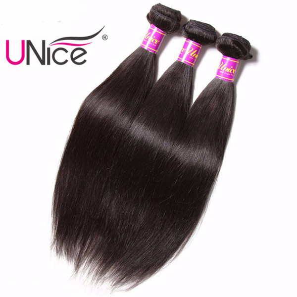 UNice Hair Straight Malaysian Hair Extensions 8-30inch Bundles 1Piece 100%Human Hair Weaves Unprocessed Non Remy Natural Color