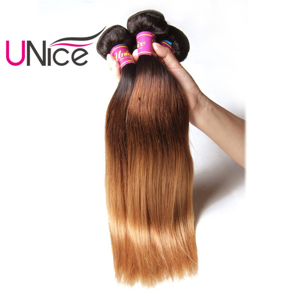 UNice Hair Ombre Straight Brazilian Human Hair Weaving 16-26inch T1B/4/27 Bundles 1Piece Unprocessed Non Remy Hair Extensions