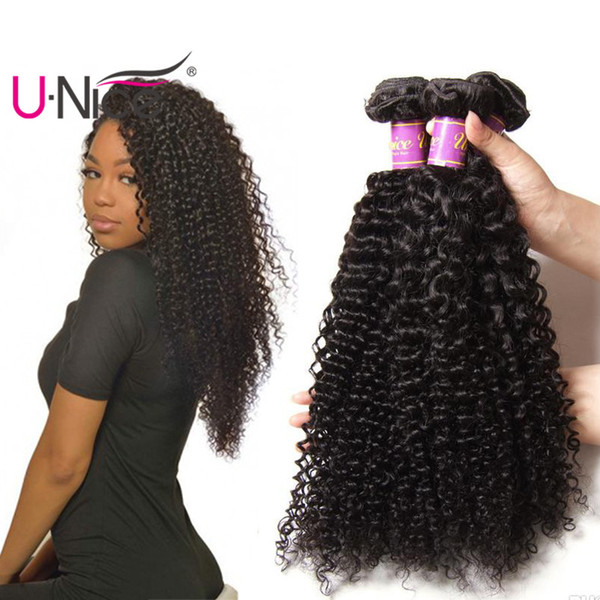 UNice Hair Brazilian Kinky Curly Wave 4 Bundles Mix Length 8-26 inch Human Hair Extensions Virgin Hair Weave Bundles Wholesale Bulk Cheap