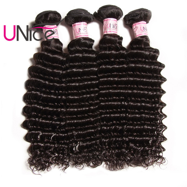 UNice Hair Indian Deep Wave 4 Bundles Remy Brazilian Hair Extensions Unprocessed 100% Human Hair Products Wholesale Cheap Deep Weave Bundles