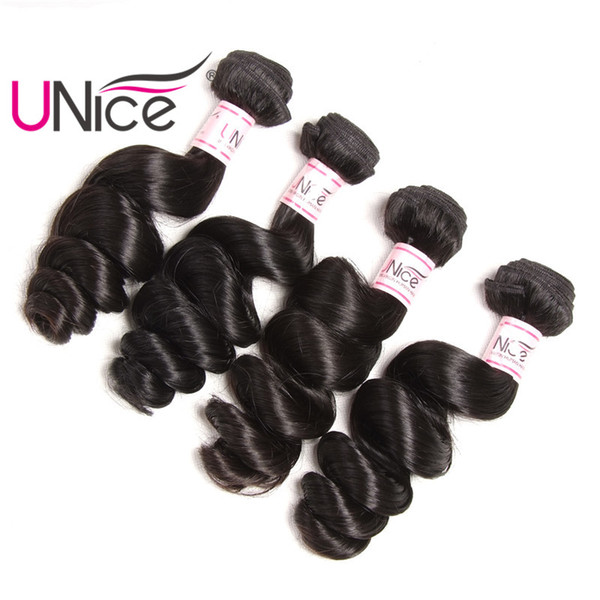 UNice Hair Malaysian Virgin Loose Wave Brazilian Remy 16-26 inch Peruvian Human Hair 3 Bundles Hair Extensions Indian Mix Length 4 Bundles