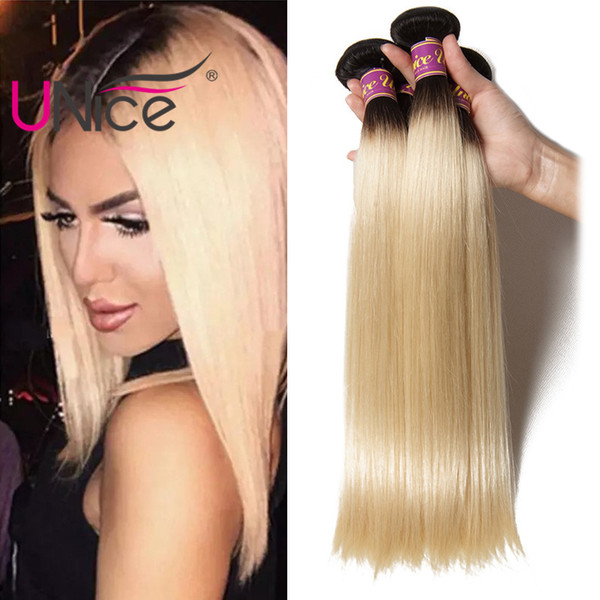 UNice Hair 8A Brazilian Straight 3 Bundles Ombre 1B 613 Remy 100% Human Hair Extensions Wholesale Cheap Nice Bulk Two Tone