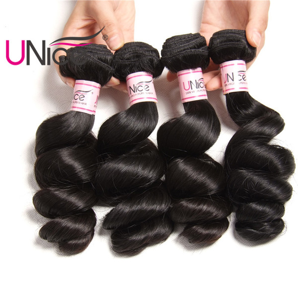 UNice Hair Loose Wave Remy Human Hair Bundles Brazilian Hair Weaves 4 Bundles 3 Bundle Raw Unprocessed Wefts Top Quality