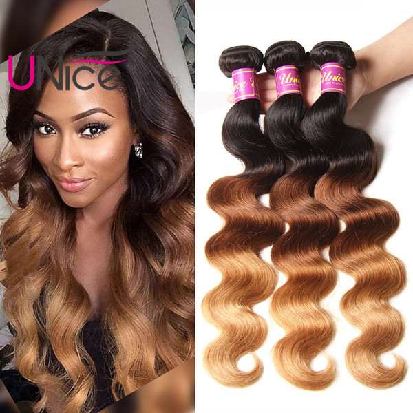 UNice Hair Brazilian T1B/4/27 Body Wave Bundles Ombre Remy 100% Human Hair Weaves Virgin 4 Bundles Hair Extensions Bulk Wholesale Nice