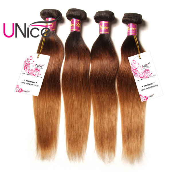 UNice Hair Peruvian Ombre Straight Human Hair Bundles T1B 4 27 16-26inch 1Piece Unprocessed Hair Extensions Remy Ombre Straight Bundle